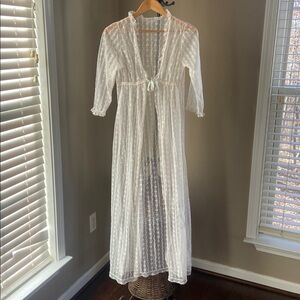 Nan Flower Vintage Sheer Nylon Robe Floral Lace  Lingerie White Sz S